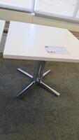 HERMAN MILLER "EVERYWHERE" TABLE, SQUARE TOP, 32" X 32", WHITE LAMINTAE, 28" HEIGHT, POLISHED 4 LEG BASE. MSRP $950