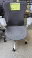 HERMAN MILLER "MIRA 2" PERFORMANCE WORK CHAIR, TILT LIMITER WITH SEAT ANGLE ADJUSTMENT, ADJUSTABLE ARMS, FLEXFRONT ADJUSTABLE DEPTH SEAT, BUTTERFLY SUSPENSION BACK, ADJUSTABLE LUMBAR SUPPORT, SEMI-POLISHED BASE WITH STUDIO WHITE FRAME, 2.5" STANDARD CASTE