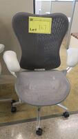 HERMAN MILLER "MIRA 2" PERFORMANCE WORK CHAIR, TILT LIMITER WITH SEAT ANGLE ADJUSTMENT, ADJUSTABLE ARMS, FLEXFRONT ADJUSTABLE DEPTH SEAT, BUTTERFLY SUSPENSION BACK, ADJUSTABLE LUMBAR SUPPORT, SEMI-POLISHED BASE WITH STUDIO WHITE FRAME, 2.5" STANDARD CASTE