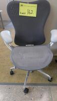 HERMAN MILLER "MIRA 2" PERFORMANCE WORK CHAIR, TILT LIMITER WITH SEAT ANGLE ADJUSTMENT, ADJUSTABLE ARMS, FLEXFRONT ADJUSTABLE DEPTH SEAT, BUTTERFLY SUSPENSION BACK, ADJUSTABLE LUMBAR SUPPORT, SEMI-POLISHED BASE WITH STUDIO WHITE FRAME, 2.5" STANDARD CASTE