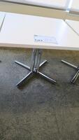 HERMAN MILLER "EVERYWHERE" TABLE, SQUARE TOP, 32" X 32", WHITE LAMINTAE, 28" HEIGHT, POLISHED 4 LEG BASE. MSRP $950