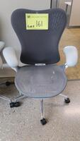 HERMAN MILLER "MIRA 2" PERFORMANCE WORK CHAIR, TILT LIMITER WITH SEAT ANGLE ADJUSTMENT, ADJUSTABLE ARMS, FLEXFRONT ADJUSTABLE DEPTH SEAT, BUTTERFLY SUSPENSION BACK, ADJUSTABLE LUMBAR SUPPORT, SEMI-POLISHED BASE WITH STUDIO WHITE FRAME, 2.5" STANDARD CASTE