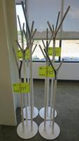 LOT OF 4, HORNE "WISHBONE" COAT STAND, WHITE BASE, CHROME WISHBONES. THIS UNIQUE AND MODERN COAT STAND WITH CHROMED "WISHBONE" FEATURE WAS DESIGNED BY COPENHAGEN DESIGN DUO BUSK + HERTZOG. MSRP $850 EACH.