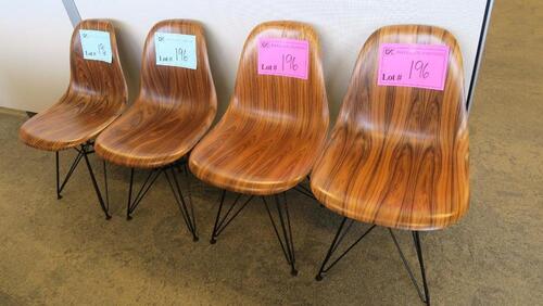 LOT OF 4, HERMAN MILLER "EAMES" MOLDED WOOD CHAIR, WIRE BASE, BLACK BASE FRAME FINISH, SANTOS PALLISANDER SEAT AND BACK. MSRP $1200 EACH.