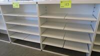 LOT OF 2, WHITE STEEL OPEN FACE STOREGE CABINET, FRONT AND BACK SHELF RAILS, FULLY ADJUSTABLE. W 48" X D 20" X H 56", CONFIGURED AS SHOWN. MSRP $750 EACH.