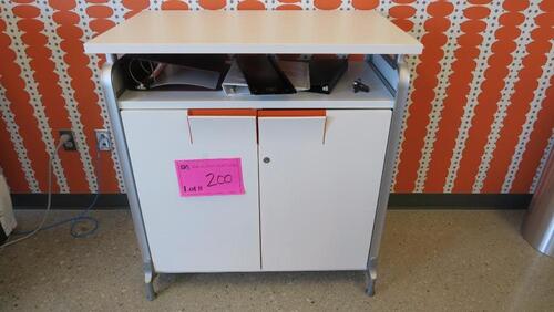 HERMAN MILLER "TENEO" SINGLE ISLAND 2 DOOR STORAGE CABINET WITH WORK SURFACE. MSRP $1500