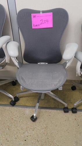 HERMAN MILLER "MIRA 2" PERFORMANCE WORK CHAIR, TILT LIMITER WITH SEAT ANGLE ADJUSTMENT, ADJUSTABLE ARMS, FLEXFRONT ADJUSTABLE DEPTH SEAT, BUTTERFLY SUSPENSION BACK, ADJUSTABLE LUMBAR SUPPORT, SEMI-POLISHED BASE WITH STUDIO WHITE FRAME, 2.5" STANDARD CASTE