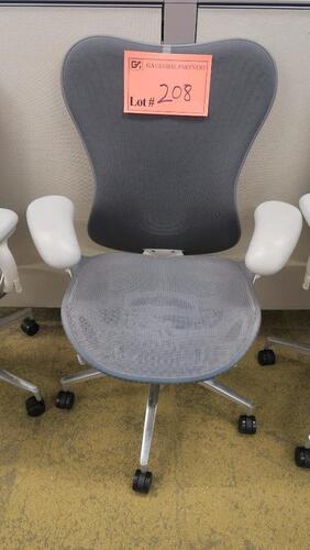 HERMAN MILLER "MIRA 2" PERFORMANCE WORK CHAIR, TILT LIMITER WITH SEAT ANGLE ADJUSTMENT, ADJUSTABLE ARMS, FLEXFRONT ADJUSTABLE DEPTH SEAT, BUTTERFLY SUSPENSION BACK, ADJUSTABLE LUMBAR SUPPORT, SEMI-POLISHED BASE WITH STUDIO WHITE FRAME, 2.5" STANDARD CASTE