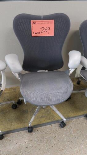 HERMAN MILLER "MIRA 2" PERFORMANCE WORK CHAIR, TILT LIMITER WITH SEAT ANGLE ADJUSTMENT, ADJUSTABLE ARMS, FLEXFRONT ADJUSTABLE DEPTH SEAT, BUTTERFLY SUSPENSION BACK, ADJUSTABLE LUMBAR SUPPORT, SEMI-POLISHED BASE WITH STUDIO WHITE FRAME, 2.5" STANDARD CASTE