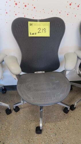 HERMAN MILLER "MIRA 2" PERFORMANCE WORK CHAIR, TILT LIMITER WITH SEAT ANGLE ADJUSTMENT, ADJUSTABLE ARMS, FLEXFRONT ADJUSTABLE DEPTH SEAT, BUTTERFLY SUSPENSION BACK, ADJUSTABLE LUMBAR SUPPORT, SEMI-POLISHED BASE WITH STUDIO WHITE FRAME, 2.5" STANDARD CASTE