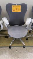 HERMAN MILLER "MIRA 2" PERFORMANCE WORK CHAIR, TILT LIMITER WITH SEAT ANGLE ADJUSTMENT, ADJUSTABLE ARMS, FLEXFRONT ADJUSTABLE DEPTH SEAT, BUTTERFLY SUSPENSION BACK, ADJUSTABLE LUMBAR SUPPORT, SEMI-POLISHED BASE WITH STUDIO WHITE FRAME, 2.5" STANDARD CASTE