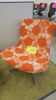 BERNHARDT DESIGN "VIKA" SWIVEL LOUNGE CHAIR, ORANGE AND WHITE FLOWER FABRIC, POLISHED BASE. VIKA IS A PERFECT PIECE FOR CREATING AN INTERESTING LANDSCAPE IN A ROOM. MSRP $3100