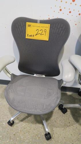 HERMAN MILLER "MIRA 2" PERFORMANCE WORK CHAIR, TILT LIMITER WITH SEAT ANGLE ADJUSTMENT, ADJUSTABLE ARMS, FLEXFRONT ADJUSTABLE DEPTH SEAT, BUTTERFLY SUSPENSION BACK, ADJUSTABLE LUMBAR SUPPORT, SEMI-POLISHED BASE WITH STUDIO WHITE FRAME, 2.5" STANDARD CASTE