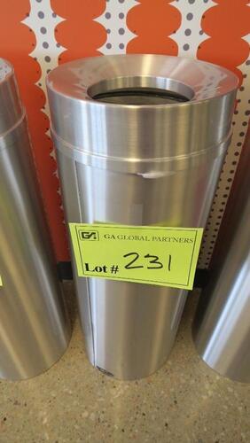 GLARO "NEW YORKER" SATIN ALUMINUM TRASH CAN, F1232SA, 32" X 12", FUNNEL TOP, 12 GALLON. MSRP $267