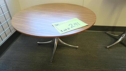 HERMAN MILLER "NELSON" PEDASTAL ROUND TABLES, 28" VENEER TOP, 16" TALL, POLISHED PEDASTAL BASE. MSRP $1148