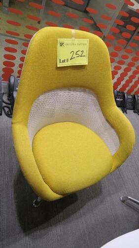 STEELCASE "SW 1" LOUNGE CHAIR BY COALESSE, LOW BACK, 4 STAR BASE, POLISHED FRAME, SWIVEL RETURN, GOLD CLOTH. MSRP $1876