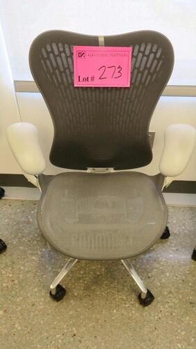 HERMAN MILLER "MIRA 2" PERFORMANCE WORK CHAIR, TILT LIMITER WITH SEAT ANGLE ADJUSTMENT, ADJUSTABLE ARMS, FLEXFRONT ADJUSTABLE DEPTH SEAT, BUTTERFLY SUSPENSION BACK, ADJUSTABLE LUMBAR SUPPORT, SEMI-POLISHED BASE WITH STUDIO WHITE FRAME, 2.5" STANDARD CASTE