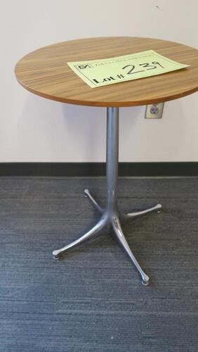 HERMAN MILLER "NELSON" PEDASTAL ROUND TABLES, 17" VENEER TOP, 26" TALL, POLISHED PEDASTAL BASE. MSRP $903