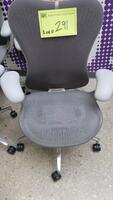 HERMAN MILLER "MIRA 2" PERFORMANCE WORK CHAIR, TILT LIMITER WITH SEAT ANGLE ADJUSTMENT, ADJUSTABLE ARMS, FLEXFRONT ADJUSTABLE DEPTH SEAT, BUTTERFLY SUSPENSION BACK, ADJUSTABLE LUMBAR SUPPORT, SEMI-POLISHED BASE WITH STUDIO WHITE FRAME, 2.5" STANDARD CASTE