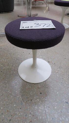 KNOLL "TULIP STOOL" DESIGNED BY EERO SAARINEN, PURPLE CATO FABRIC TOP, SHINY WHITE BASE. MSRP $1088