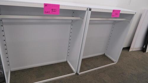 LOT OF 2, WHITE STEEL OPEN FACE STOREGE CABINET, FRONT AND BACK SHELF RAILS, FULLY ADJUSTABLE. W 48" X D 20" X H 56", CONFIGURED AS SHOWN. MSRP $750 EACH.