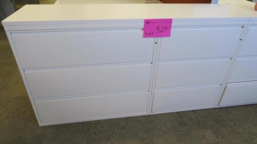 HERMAN MILLER "MERIDIAN" STACKABLE LATERAL FILE CABINET, 3 X 26N30 AND 3 X 26N42 TOGETHER WITH LAMINATE TOP, 39" TALL X 20" DEEP, TOTAL LENGTH 72". MSRP AS CONFIGURED $2418.