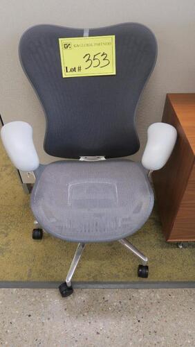 HERMAN MILLER "MIRA 2" PERFORMANCE WORK CHAIR, TILT LIMITER WITH SEAT ANGLE ADJUSTMENT, ADJUSTABLE ARMS, FLEXFRONT ADJUSTABLE DEPTH SEAT, BUTTERFLY SUSPENSION BACK, ADJUSTABLE LUMBAR SUPPORT, SEMI-POLISHED BASE WITH STUDIO WHITE FRAME, 2.5" STANDARD CASTE