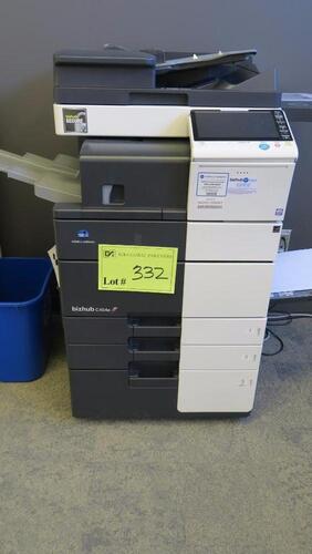 KONICA MINOLTA BIZHUB C454E COPIER, S# A5C0011008067, HIGH-SPEED, HIGH-VOLUME 45 PPM PRINT/COPY OUTPUT IN BOTH COLOR AND B&W, STANDARD DUAL SCANNING HANDLES UP TO 160 ORIGINALS PER MINUTE, ENHANCED INFO-PALETTE DESIGN WITH MULTI-TOUCH INTERFACE FOR FAST, 
