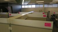 LOT OF 6 ARRANGED HIVE STYLE, HERMAN MILLER "CANVAS OFFICE LANDSCAPE" CUBICLES, BASIC CONFIGURATION AS FOLLOWS: 6' X 6' FOOTPRINT EACH, FT110 FRAMES, FT117 ARCHITECTURAL FEET, FT160 FINISHED ENDS, FT114 FRAME TOP SCREENS, FT128 CONNECTORS, FT380 FRAME TIL