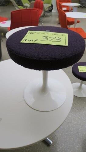 KNOLL "TULIP STOOL" DESIGNED BY EERO SAARINEN, PURPLE CATO FABRIC TOP, SHINY WHITE BASE. MSRP $1088
