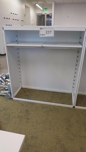 LOT OF 2, WHITE STEEL OPEN FACE STOREGE CABINET, FRONT AND BACK SHELF RAILS, FULLY ADJUSTABLE. W 48" X D 20" X H 56", CONFIGURED AS SHOWN. MSRP $750 EACH.