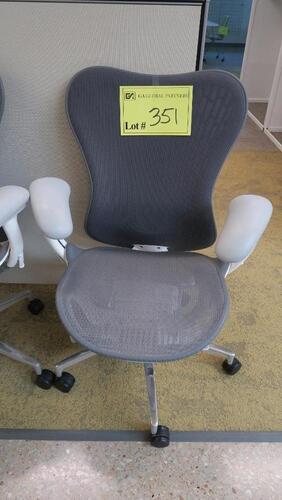 HERMAN MILLER "MIRA 2" PERFORMANCE WORK CHAIR, TILT LIMITER WITH SEAT ANGLE ADJUSTMENT, ADJUSTABLE ARMS, FLEXFRONT ADJUSTABLE DEPTH SEAT, BUTTERFLY SUSPENSION BACK, ADJUSTABLE LUMBAR SUPPORT, SEMI-POLISHED BASE WITH STUDIO WHITE FRAME, 2.5" STANDARD CASTE