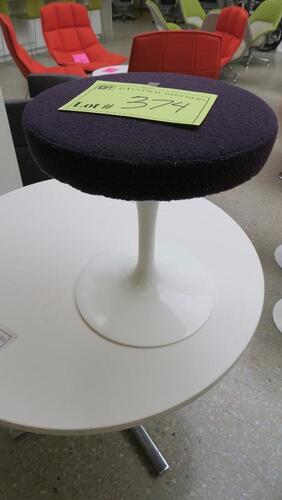 KNOLL "TULIP STOOL" DESIGNED BY EERO SAARINEN, PURPLE CATO FABRIC TOP, SHINY WHITE BASE. MSRP $1088