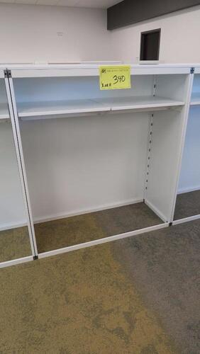 LOT OF 2, WHITE STEEL OPEN FACE STOREGE CABINET, FRONT AND BACK SHELF RAILS, FULLY ADJUSTABLE. W 48" X D 20" X H 56", CONFIGURED AS SHOWN. MSRP $750 EACH.