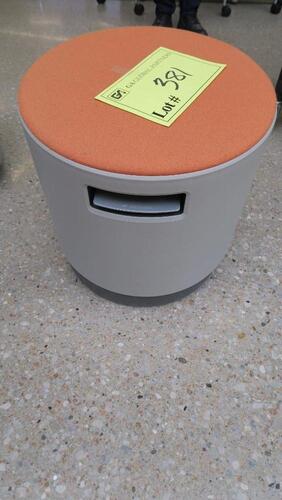 STEEL CASE TURNSTONE "BOUY" ACTIVE SITTING TASK CHAIR, HEIGHT ADJUSTABLE, GREY WITH ORANGE PADDED TOP. MSRP $251