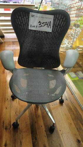 HERMAN MILLER "MIRA 2" PERFORMANCE WORK CHAIR, TILT LIMITER WITH SEAT ANGLE ADJUSTMENT, ADJUSTABLE ARMS, FLEXFRONT ADJUSTABLE DEPTH SEAT, BUTTERFLY SUSPENSION BACK, ADJUSTABLE LUMBAR SUPPORT, SEMI-POLISHED BASE WITH STUDIO WHITE FRAME, 2.5" STANDARD CASTE