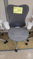 HERMAN MILLER "MIRA 2" PERFORMANCE WORK CHAIR, TILT LIMITER WITH SEAT ANGLE ADJUSTMENT, ADJUSTABLE ARMS, FLEXFRONT ADJUSTABLE DEPTH SEAT, BUTTERFLY SUSPENSION BACK, ADJUSTABLE LUMBAR SUPPORT, SEMI-POLISHED BASE WITH STUDIO WHITE FRAME, 2.5" STANDARD CASTE