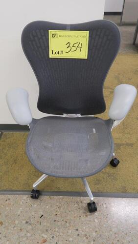 HERMAN MILLER "MIRA 2" PERFORMANCE WORK CHAIR, TILT LIMITER WITH SEAT ANGLE ADJUSTMENT, ADJUSTABLE ARMS, FLEXFRONT ADJUSTABLE DEPTH SEAT, BUTTERFLY SUSPENSION BACK, ADJUSTABLE LUMBAR SUPPORT, SEMI-POLISHED BASE WITH STUDIO WHITE FRAME, 2.5" STANDARD CASTE