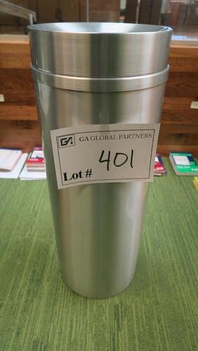 GLARO "NEW YORKER" SATIN ALUMINUM TRASH CAN, F1232SA, 32" X 12", FUNNEL TOP, 12 GALLON. MSRP $267