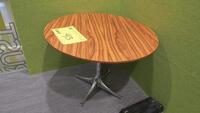 HERMAN MILLER "NELSON" PEDASTAL ROUND TABLES, 28" VENEER TOP, 21" TALL, POLISHED PEDASTAL BASE. MSRP $1260