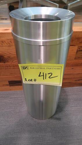 GLARO "NEW YORKER" SATIN ALUMINUM TRASH CAN, F1232SA, 32" X 12", FUNNEL TOP, 12 GALLON. MSRP $267