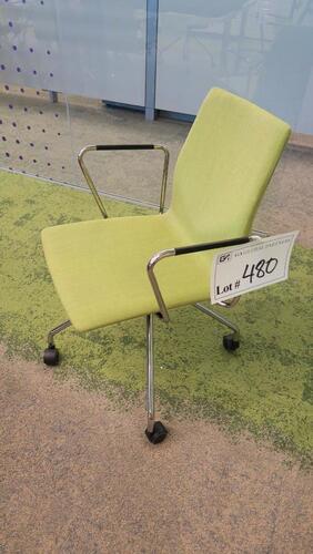 LOT OF 4, HIGHTOWER "FOUR CAST'1" ARM CHAIR ON CASTERS, CHROME FRAME, UPHOLSTERED POLYMIDE SEAT, JUNGLE GREEN. MS6RP $729 EACH.