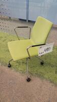 LOT OF 4, HIGHTOWER "FOUR CAST'1" ARM CHAIR ON CASTERS, CHROME FRAME, UPHOLSTERED POLYMIDE SEAT, JUNGLE GREEN. MS6RP $729 EACH.