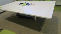 HERMAN MILLER "EAMES" CONFERENCE ROOM TABLE, 60" X 96" , WHITE LAMINATE RECTANGLE TOP, WHITE AND BLACK AND POLISHED SEGMENTED BASE, 28 1/2" TALL. MSRP $3719.