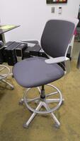 STEELCASE "COBI" SWIVEL BASE STOOL, WITH PADDED ARMS, WHITE AND PLATINUM FRAM, CHARCOAL FABRIC. MSRP $1058