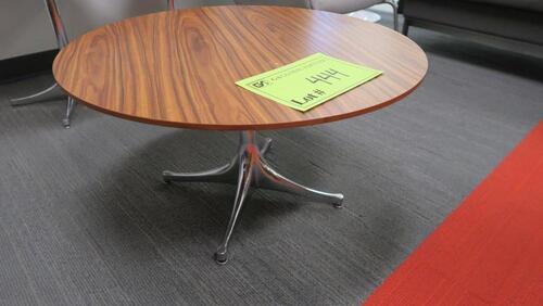 HERMAN MILLER "NELSON" PEDASTAL ROUND TABLES, 28" VENEER TOP, 16" TALL, POLISHED PEDASTAL BASE. MSRP $1148