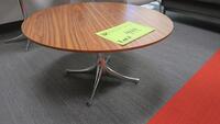 HERMAN MILLER "NELSON" PEDASTAL ROUND TABLES, 28" VENEER TOP, 16" TALL, POLISHED PEDASTAL BASE. MSRP $1148