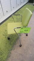 LOT OF 4, HIGHTOWER "FOUR CAST'1" ARM CHAIR ON CASTERS, CHROME FRAME, UPHOLSTERED POLYMIDE SEAT, JUNGLE GREEN. MS6RP $729 EACH.