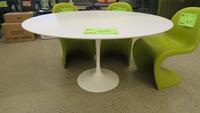 KNOLL "SAARINEN" DINING TABLE, 54" DIAMETER ROUND, 28" TALL, PAINTED WHITE BASE, WHITE LAMINATE TOP. MSRP $3130