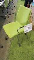 LOT OF 4, HIGHTOWER "FOUR CAST'1" ARM CHAIR ON CASTERS, CHROME FRAME, UPHOLSTERED POLYMIDE SEAT, JUNGLE GREEN. MS6RP $729 EACH.